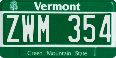 VT license plate ZWM354