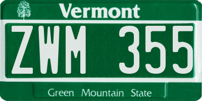 VT license plate ZWM355