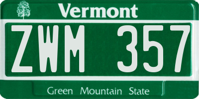 VT license plate ZWM357