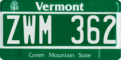 VT license plate ZWM362