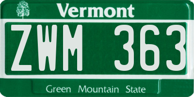 VT license plate ZWM363