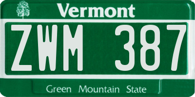 VT license plate ZWM387