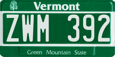 VT license plate ZWM392