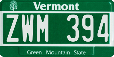 VT license plate ZWM394