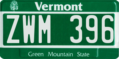VT license plate ZWM396