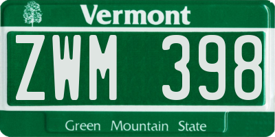 VT license plate ZWM398