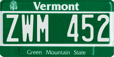 VT license plate ZWM452