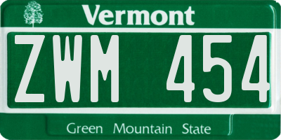 VT license plate ZWM454