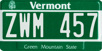 VT license plate ZWM457