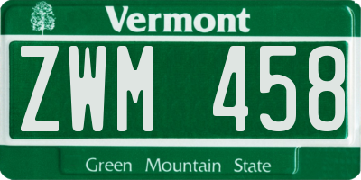 VT license plate ZWM458