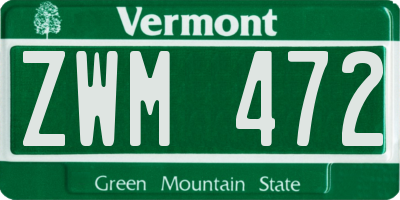 VT license plate ZWM472