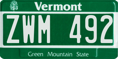 VT license plate ZWM492
