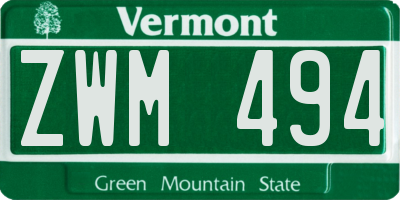 VT license plate ZWM494