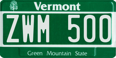 VT license plate ZWM500