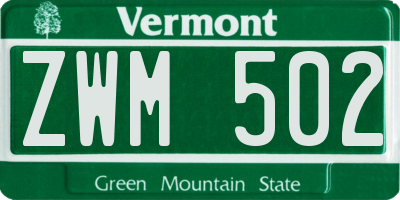 VT license plate ZWM502
