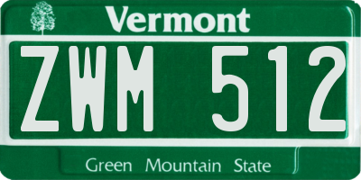 VT license plate ZWM512