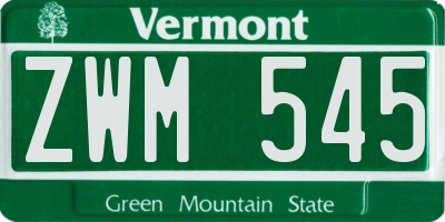 VT license plate ZWM545