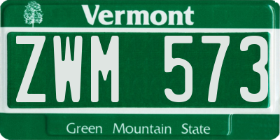 VT license plate ZWM573