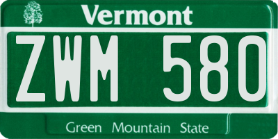 VT license plate ZWM580