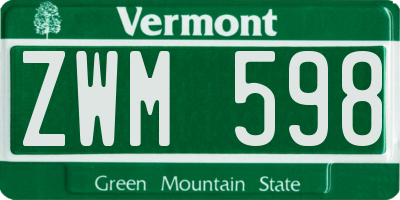 VT license plate ZWM598