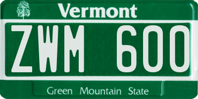 VT license plate ZWM600