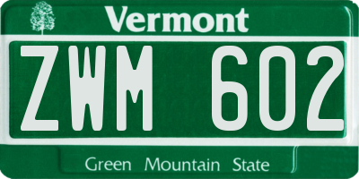 VT license plate ZWM602