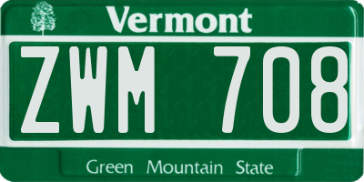 VT license plate ZWM708