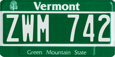 VT license plate ZWM742