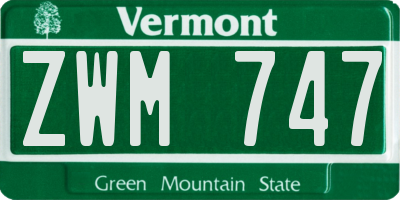 VT license plate ZWM747