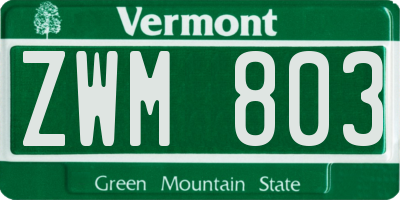 VT license plate ZWM803