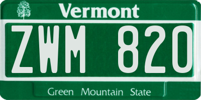 VT license plate ZWM820