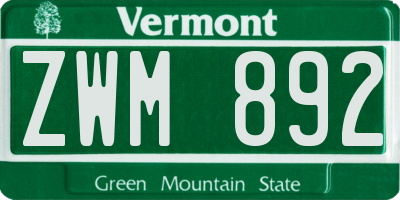 VT license plate ZWM892