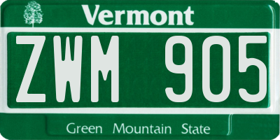 VT license plate ZWM905