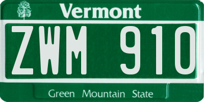 VT license plate ZWM910
