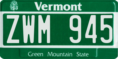 VT license plate ZWM945