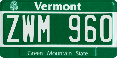 VT license plate ZWM960