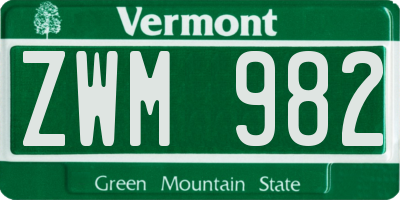 VT license plate ZWM982