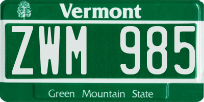 VT license plate ZWM985