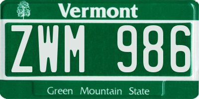 VT license plate ZWM986