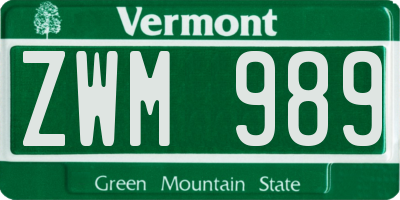 VT license plate ZWM989