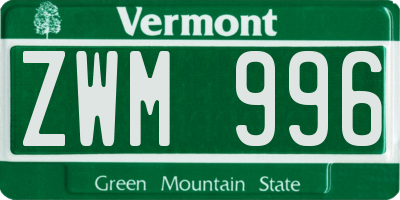 VT license plate ZWM996