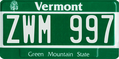 VT license plate ZWM997