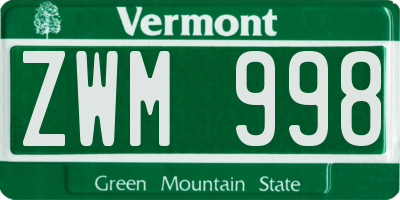 VT license plate ZWM998