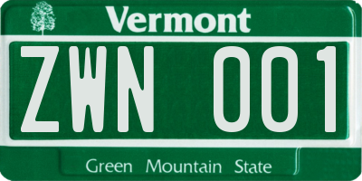 VT license plate ZWN001