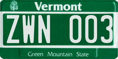 VT license plate ZWN003