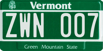 VT license plate ZWN007