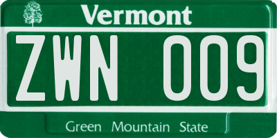 VT license plate ZWN009