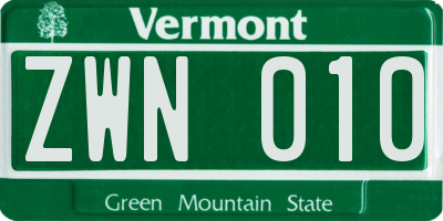 VT license plate ZWN010