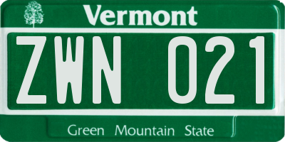 VT license plate ZWN021