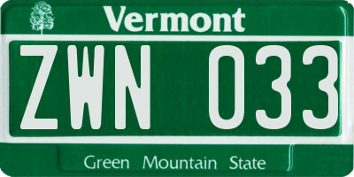 VT license plate ZWN033